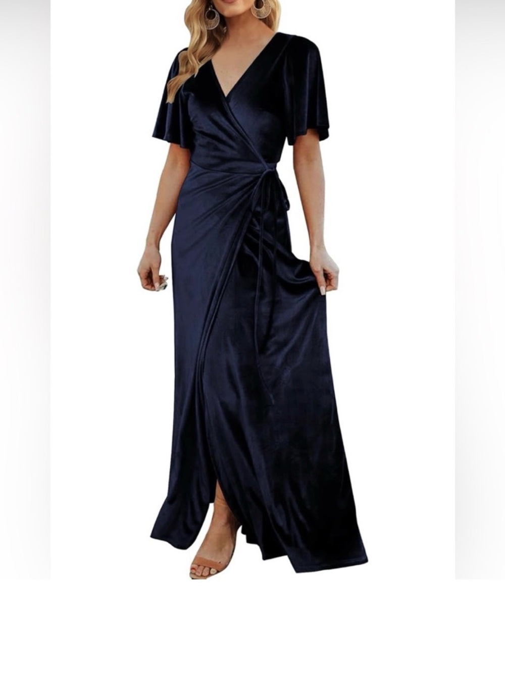 Pink Desert Navy Velvet Wrap Maxi Dress | Size M